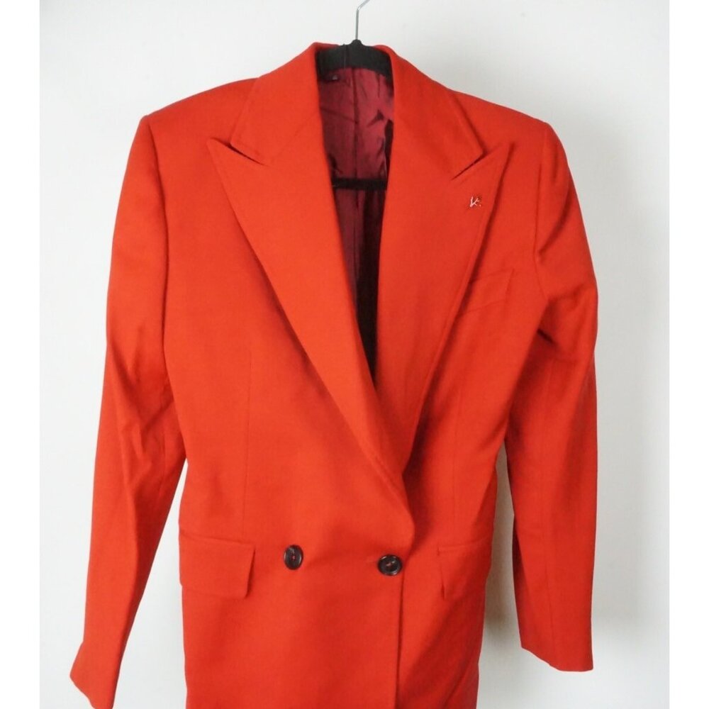 Isaia Solid Cherry Red Peak Lapel Wool Womens Blazer Sz 40R BRAND NEW